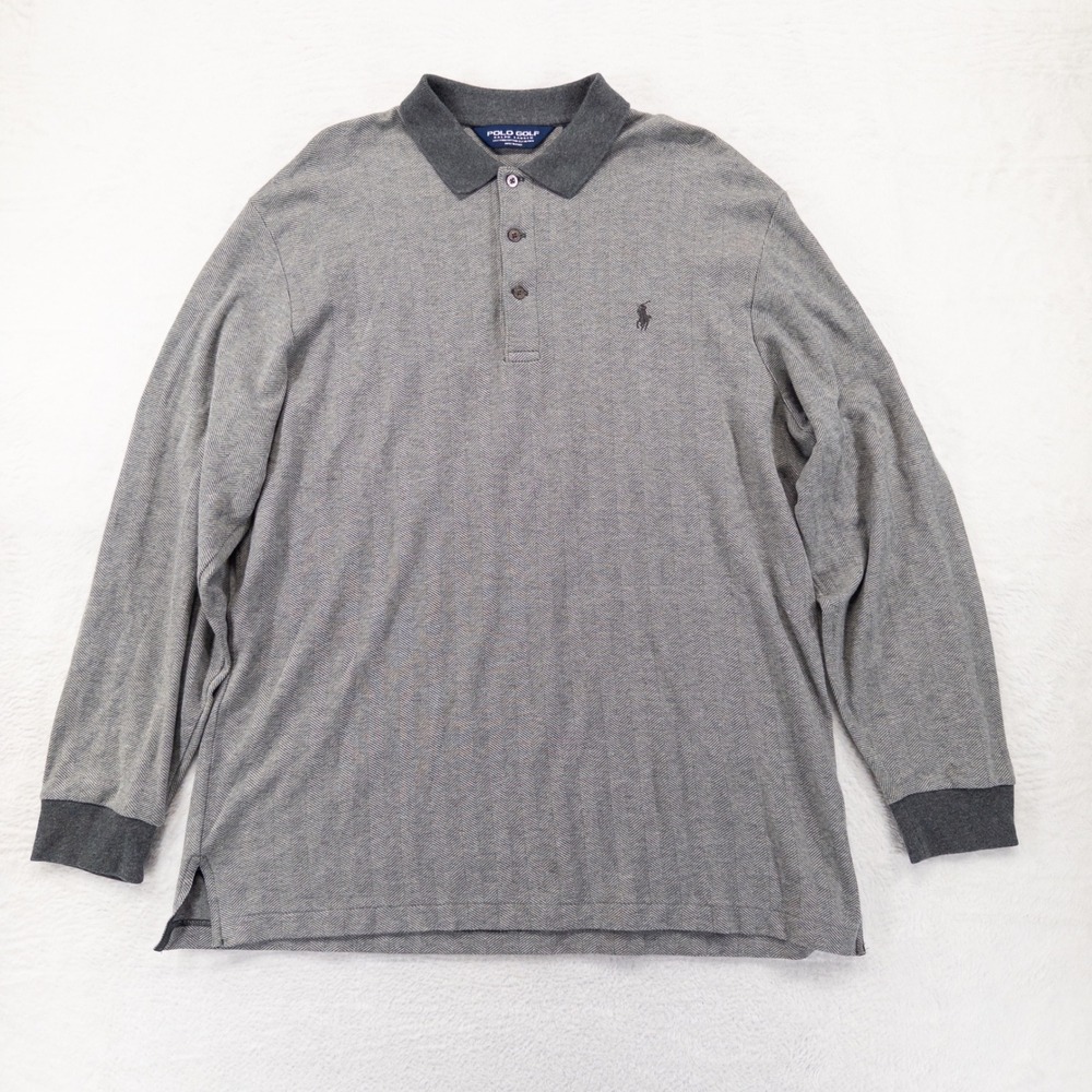 Polo Golf Ralph Lauren Mens Long Sleeve Polo L Grey Herringbone Pima Alpaca
